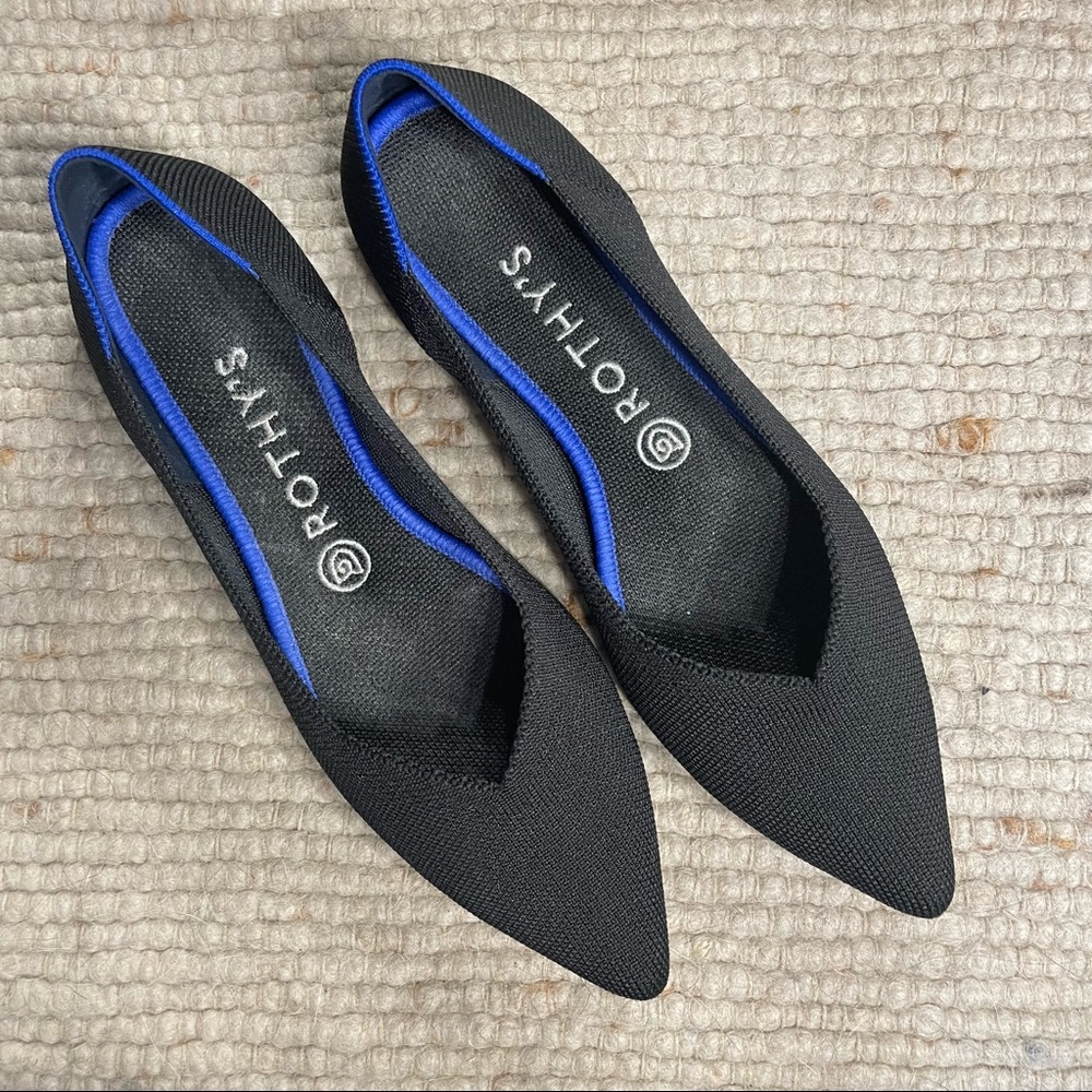 ROTHY'S The Point Black Flats Sustainable Fashion SZ 9 Shoes Pointed Toe